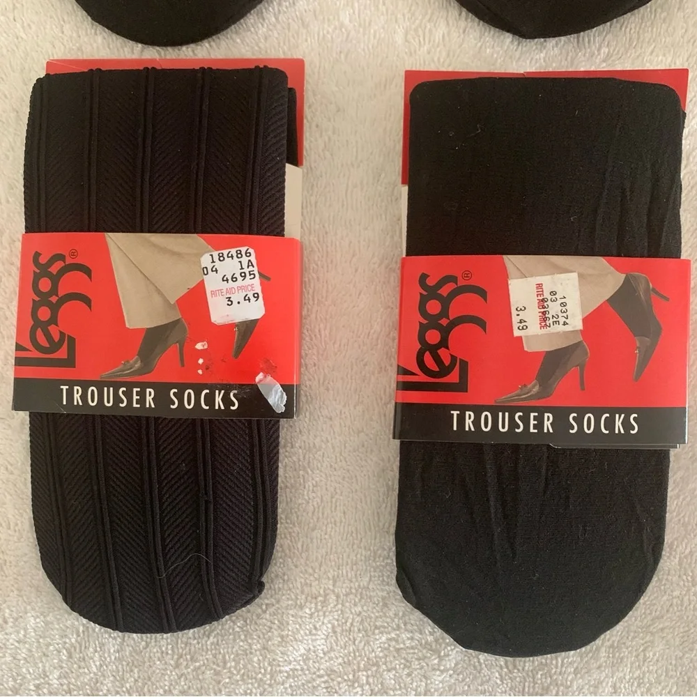 Women’s L’eggs TROUSER SOCKS 7 Pairs Total Black Subtle Design & 1 Ivory NIP NEW